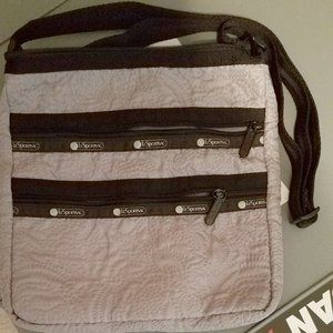 EUC LeSportsac Crossbody Taupe 3D "Embroidered".
